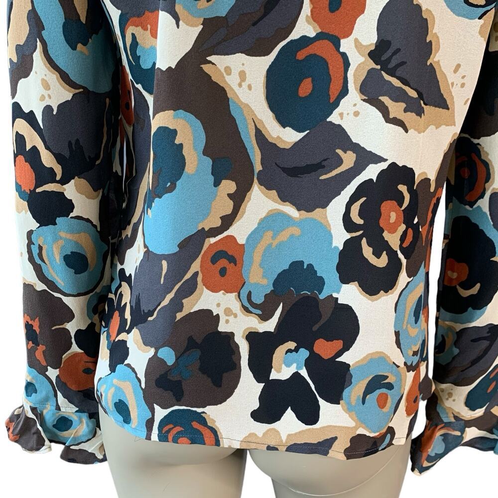 i.e. 100% Silk Floral Ruffled Long Sleeve Chiffon Tops Blouse Size L Multicolor - Picture 11 of 16